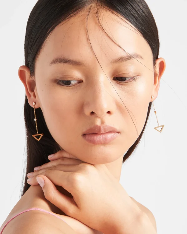 Earrings And Brooches*Prada Eternal Gold cut-out drop earrings in yellow gold with diamonds Gold/white