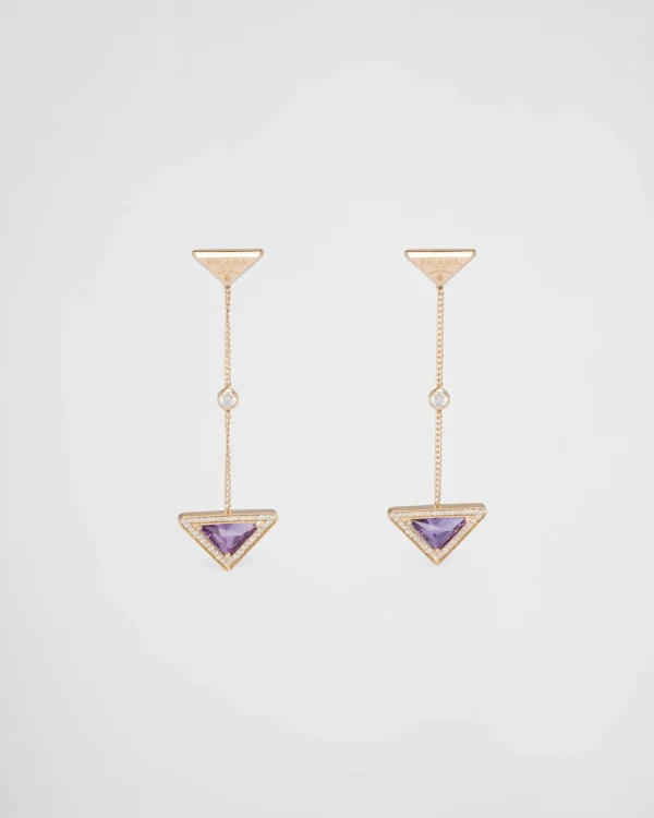 Earrings And Brooches*Prada Eternal Gold drop earrings in yellow gold with diamonds and amethyst Gold/methyst