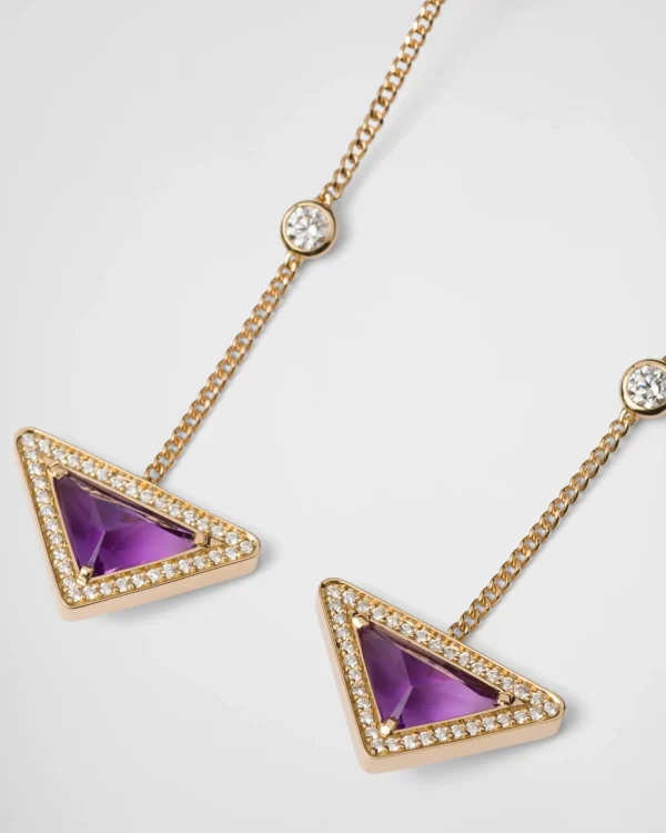 Earrings And Brooches*Prada Eternal Gold drop earrings in yellow gold with diamonds and amethyst Gold/methyst