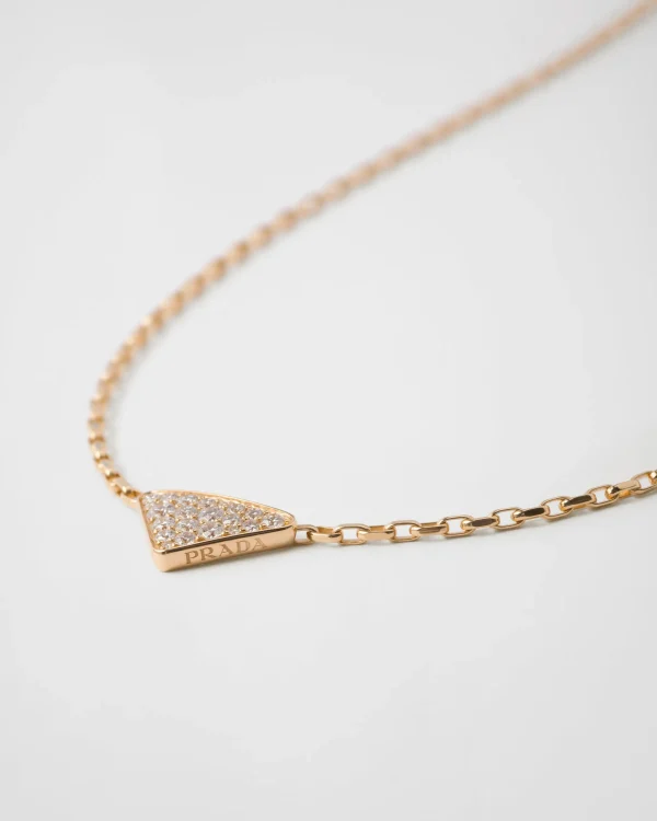 Necklaces*Prada Eternal Gold Eternal mini triangle pendant necklace in yellow gold and diamonds Gold/white