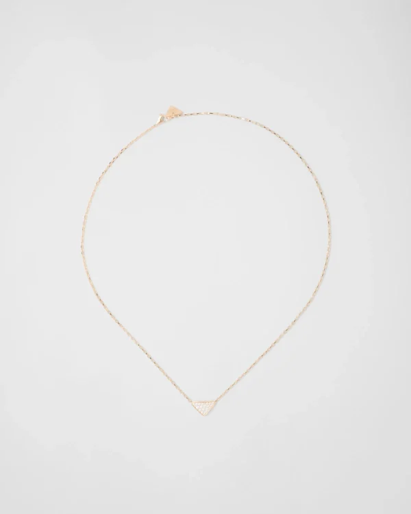 Necklaces*Prada Eternal Gold micro triangle pendant necklace in yellow gold and diamonds Gold/white