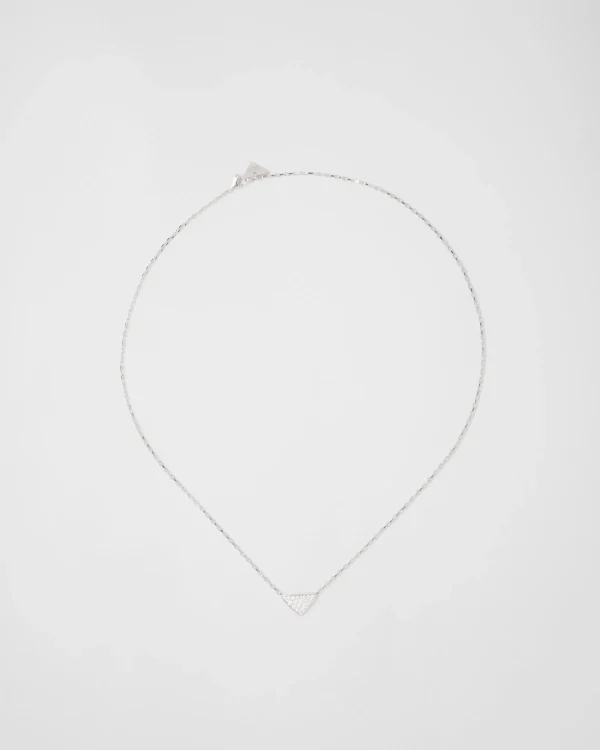 Necklaces*Prada Eternal Gold micro triangle pendant necklace in white gold and diamonds Whitegold/white