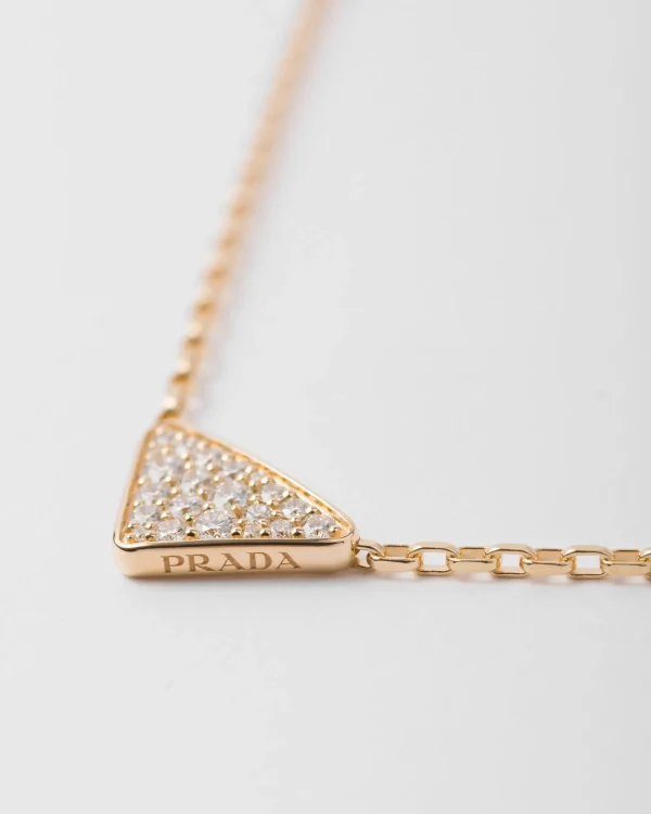 Necklaces*Prada Eternal Gold micro triangle pendant necklace in yellow gold and diamonds Gold/white