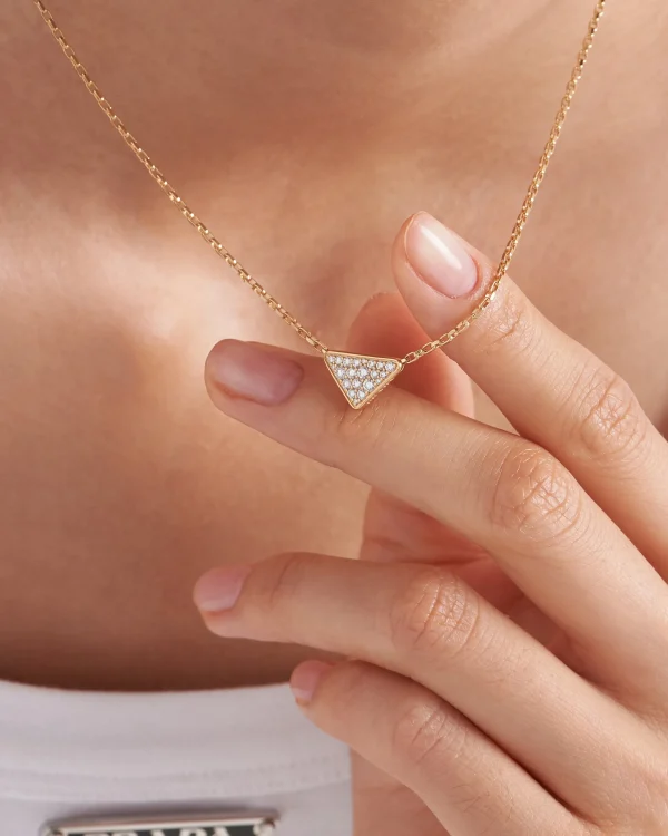 Necklaces*Prada Eternal Gold micro triangle pendant necklace in yellow gold and diamonds Gold/white