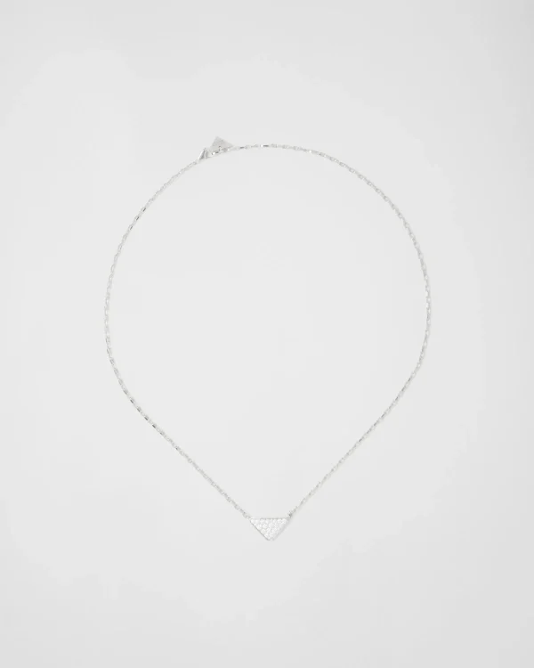 Necklaces*Prada Eternal Gold mini triangle pendant necklace in white gold and diamonds Whitegold/white