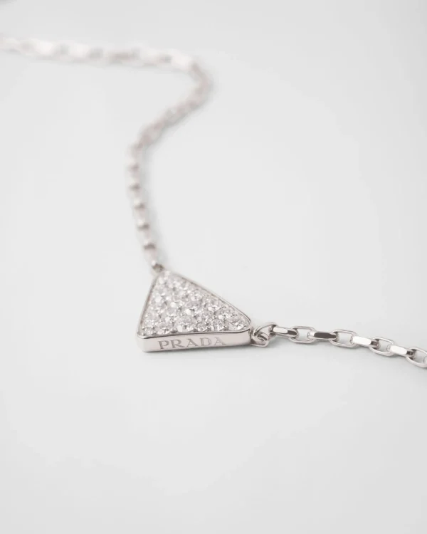 Necklaces*Prada Eternal Gold mini triangle pendant necklace in white gold and diamonds Whitegold/white