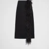 Skirts*Prada Feather-trimmed wool midi-skirt Black