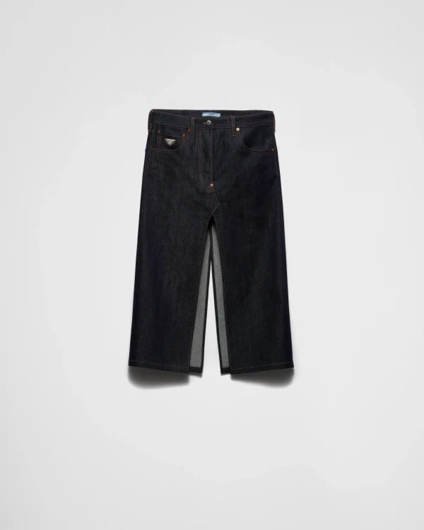 Denim*Prada Flared skirt in selvedge denim Navy