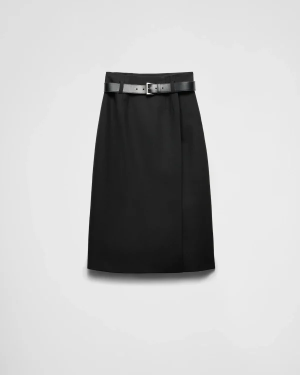 Skirts*Prada Gabardine skirt with leather belt Black