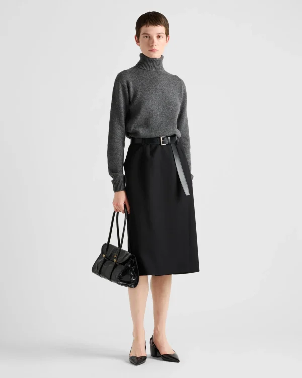 Skirts*Prada Gabardine skirt with leather belt Black