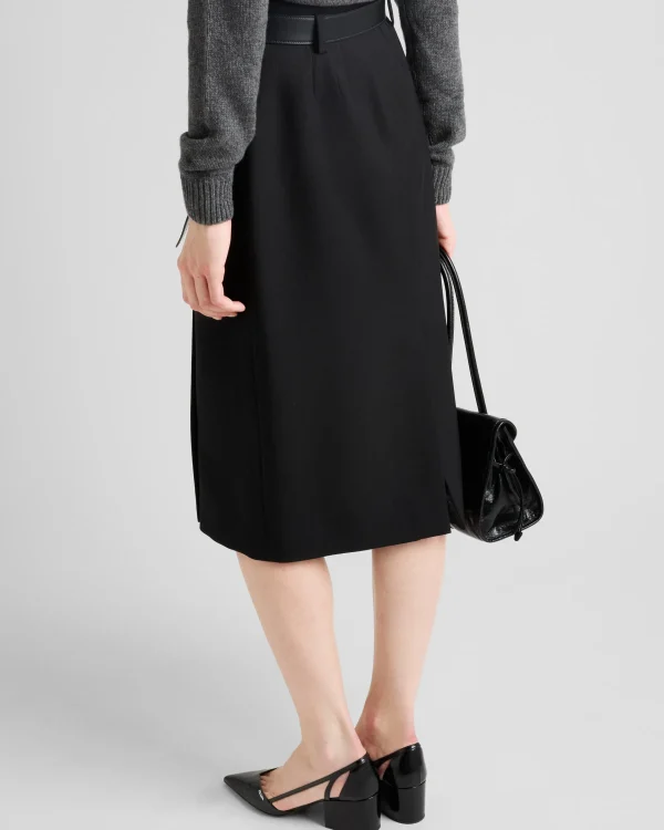 Skirts*Prada Gabardine skirt with leather belt Black