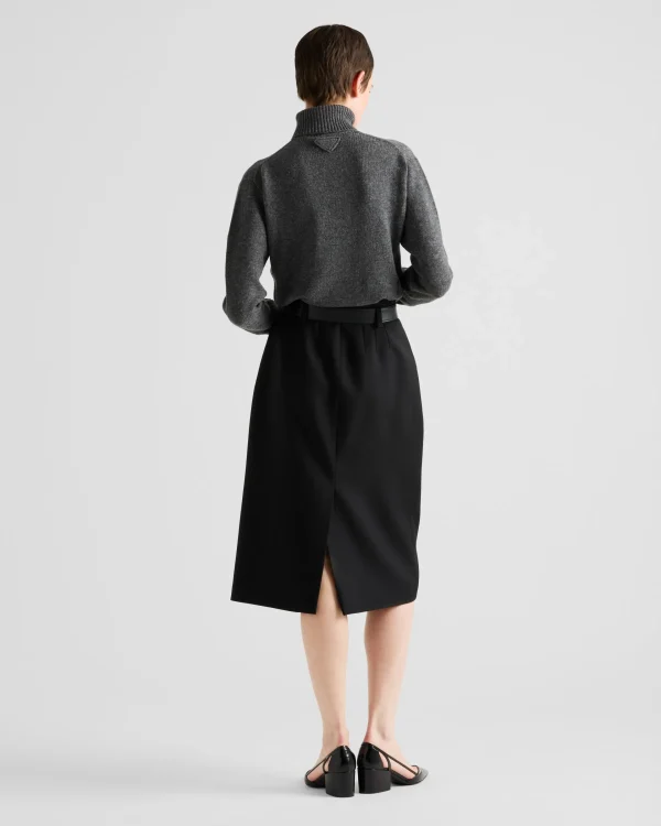 Skirts*Prada Gabardine skirt with leather belt Black