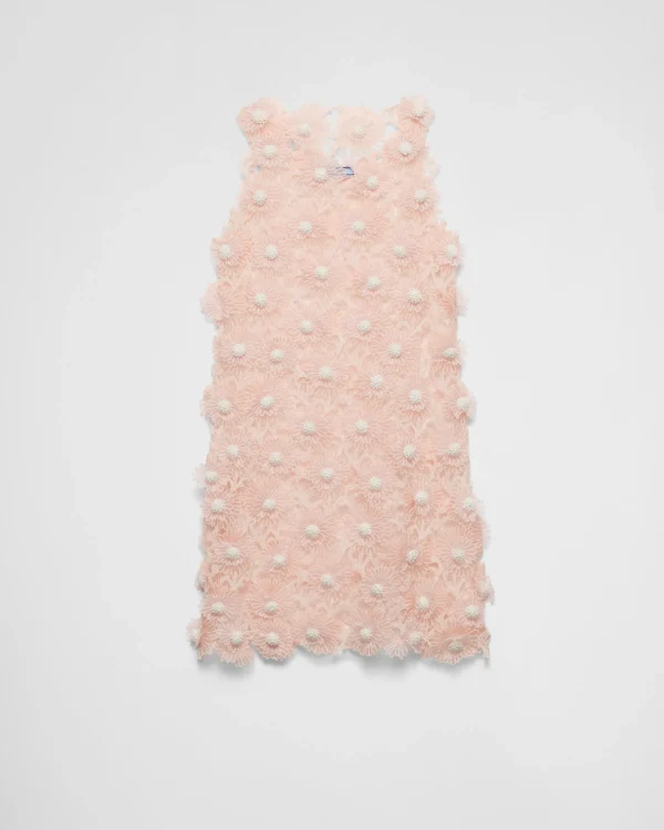 Dresses*Prada Guipure short dress with Dahlia embroidery Alabasterpink