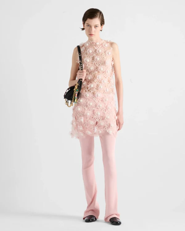 Dresses*Prada Guipure short dress with Dahlia embroidery Alabasterpink