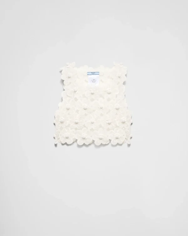 Shirts And Tops*Prada Guipure top with Daisy embroidery White