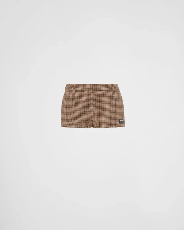 Trousers And Shorts*Prada Houndstooth check shorts Tobacco