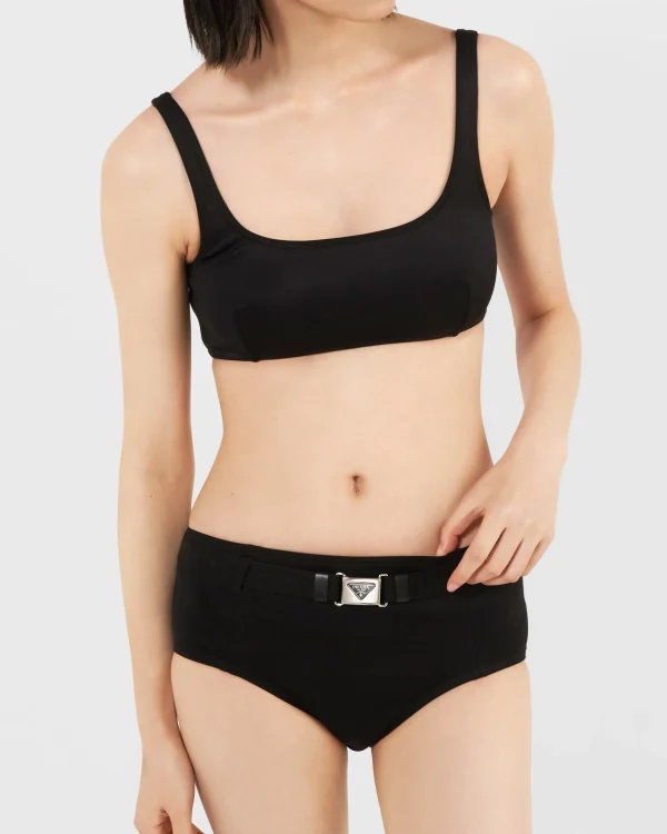 Swimwear*Prada Interlock fabric bikini bottom Black