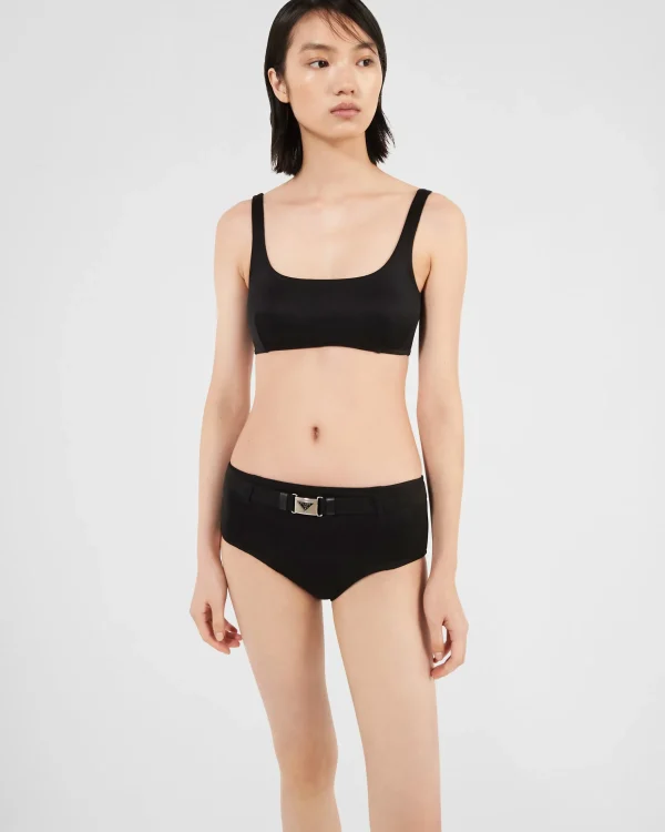 Swimwear*Prada Interlock fabric bikini top Black