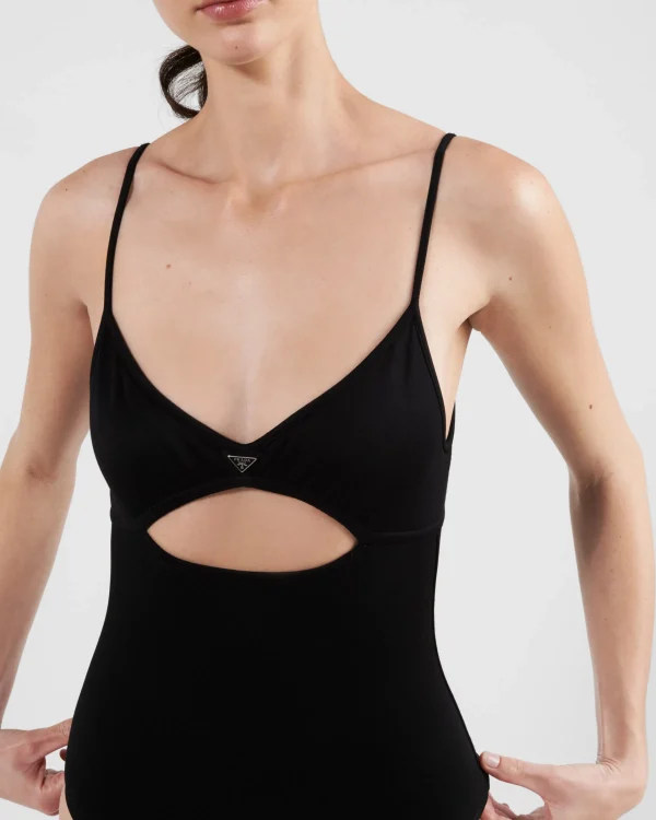 Swimwear*Prada Interlock fabric one-piece swimsuit Black