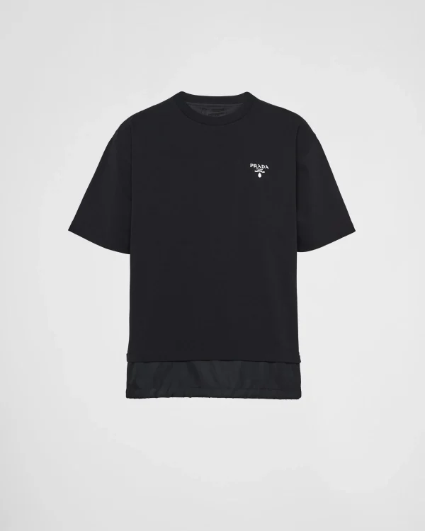 T-shirts And Polo Shirts*Prada Jersey and Re-Nylon T-shirt Black/black