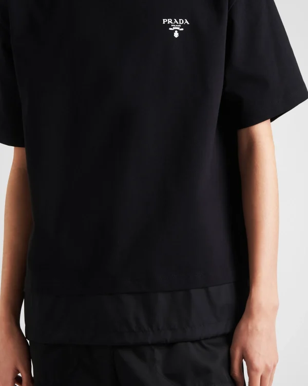 T-shirts And Polo Shirts*Prada Jersey and Re-Nylon T-shirt Black/black