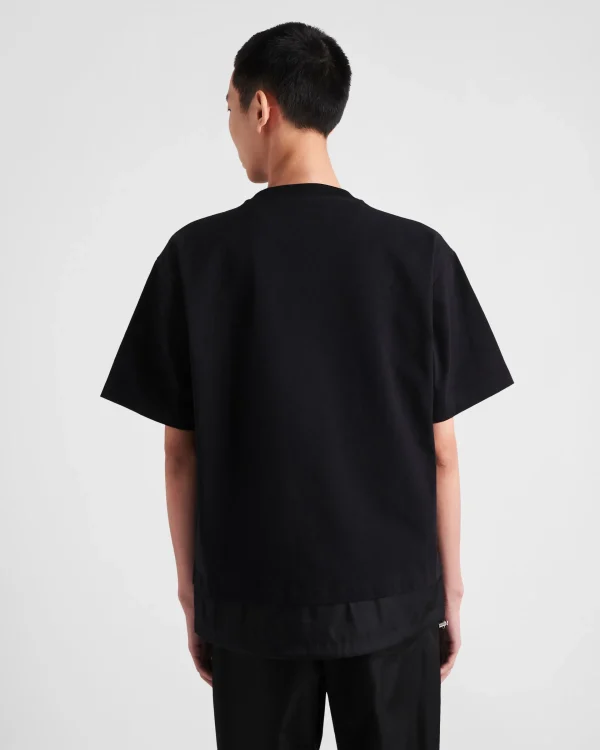 T-shirts And Polo Shirts*Prada Jersey and Re-Nylon T-shirt Black/black