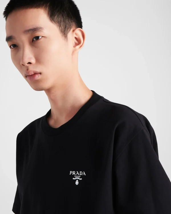 T-shirts And Polo Shirts*Prada Jersey and Re-Nylon T-shirt Black/black