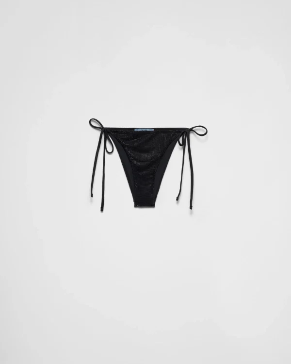 Swimwear*Prada Jersey bikini bottom with rhinestones Black/fume