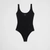 Swimwear*Prada Jersey one-piece swimsuit with rhinestones Black/fume