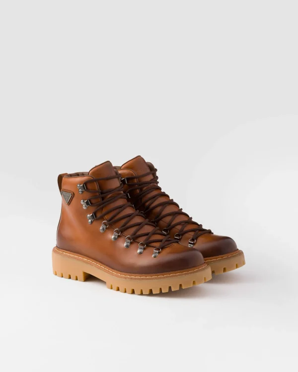 Boots*Prada Laced leather booties Cognac