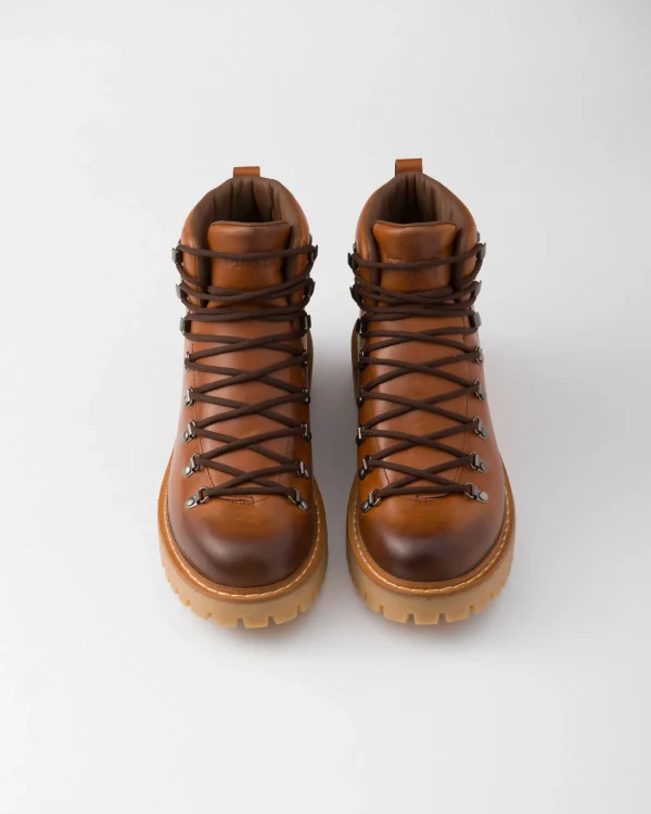 Boots*Prada Laced leather booties Cognac