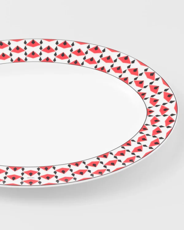 Trays And Table Accessories*Prada Large porcelain serving plate - Vienna Red Black/red