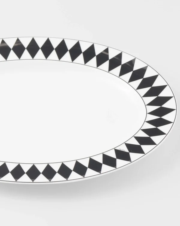 Trays And Table Accessories*Prada Large porcelain serving plate - Checkerboard White/black