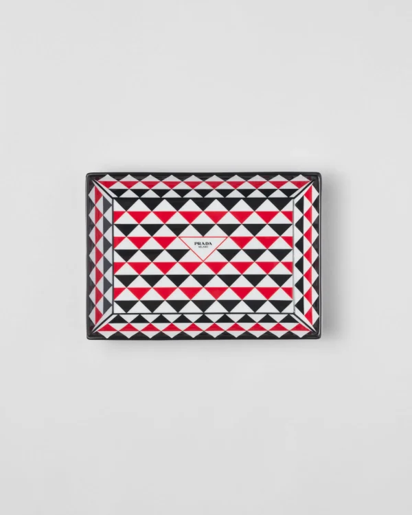 Scented Candles And Decorative Objects*Prada Large rectangular porcelain catchall tray - Triangles Black/red/white