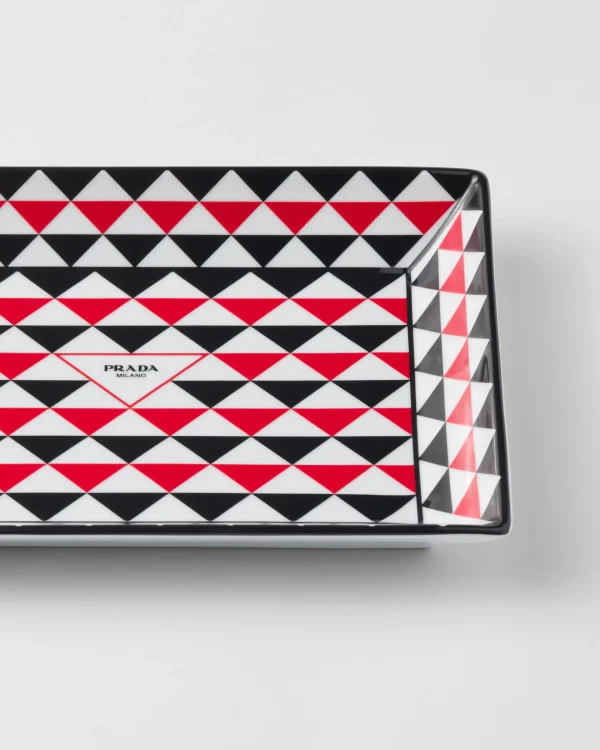 Scented Candles And Decorative Objects*Prada Large rectangular porcelain catchall tray - Triangles Black/red/white