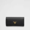 Large Wallets*Prada Large Saffiano Leather Wallet Black/hibiscus