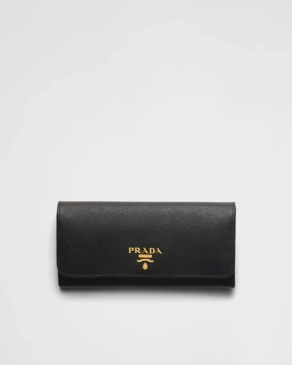 Large Wallets*Prada Large Saffiano Leather Wallet Black/hibiscus