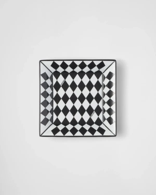 Scented Candles And Decorative Objects*Prada Large square porcelain catchall tray - Checkerboard White/black