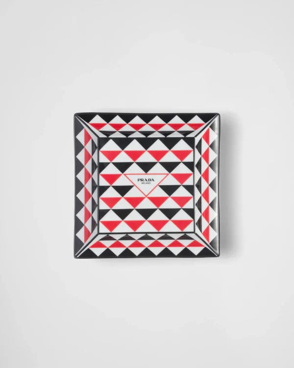 Scented Candles And Decorative Objects*Prada Large square porcelain catchall tray - Triangles Black/red/white