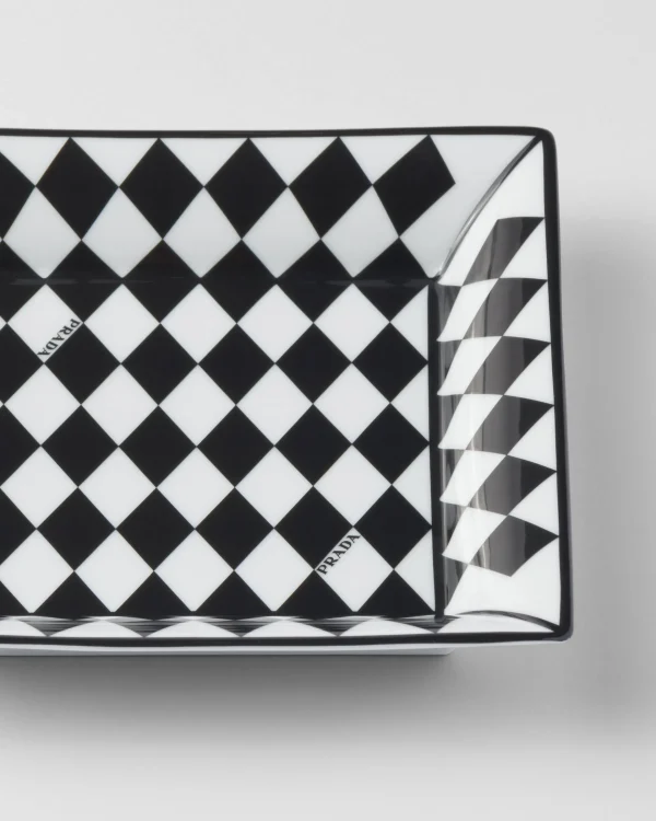 Scented Candles And Decorative Objects*Prada Large square porcelain catchall tray - Checkerboard White/black