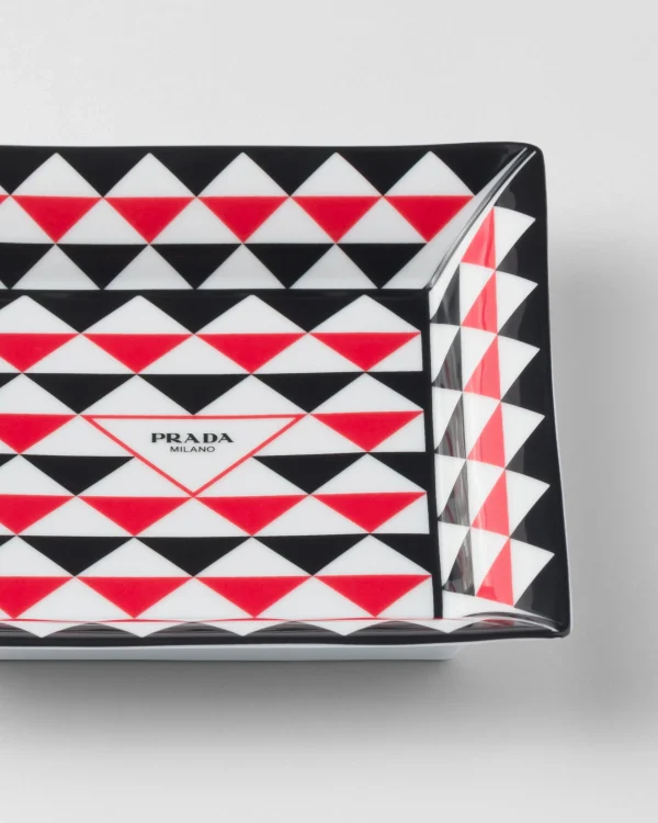 Scented Candles And Decorative Objects*Prada Large square porcelain catchall tray - Triangles Black/red/white