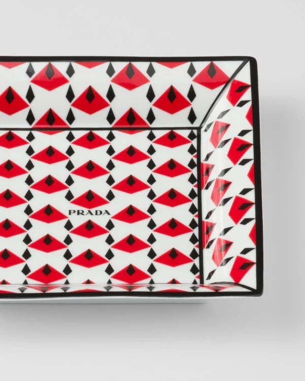 Scented Candles And Decorative Objects*Prada Large square porcelain catchall tray - Vienna Red Black/red