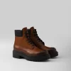 Boots*Prada Leather and Re-Nylon work boots Cognac