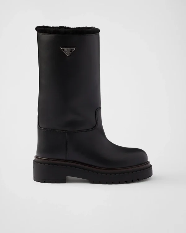 Ankle Boots And Boots*Prada Leather and shearling boots Black