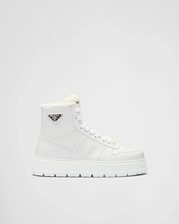 Sneakers*Prada Leather and shearling high-top sneakers White