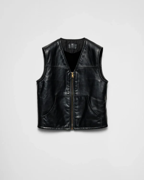 Leather Clothing*Prada Leather and shearling vest Black