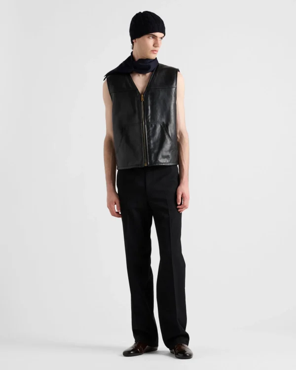 Leather Clothing*Prada Leather and shearling vest Black