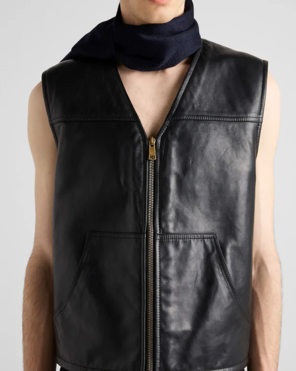 Leather Clothing*Prada Leather and shearling vest Black