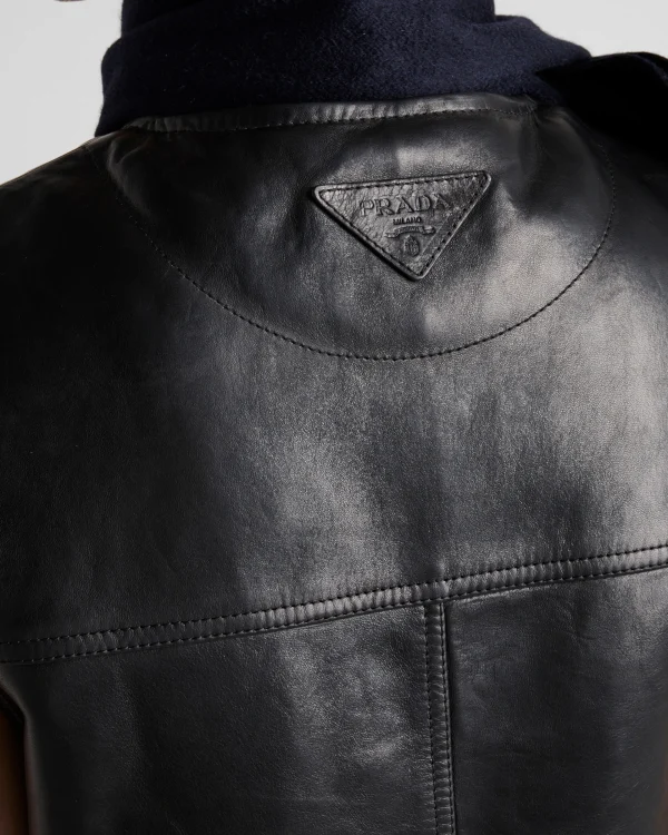 Leather Clothing*Prada Leather and shearling vest Black