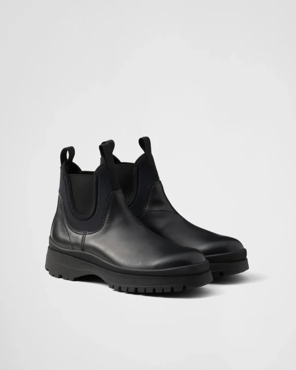 Boots*Prada Leather and stretch fabric Chelsea boots Black